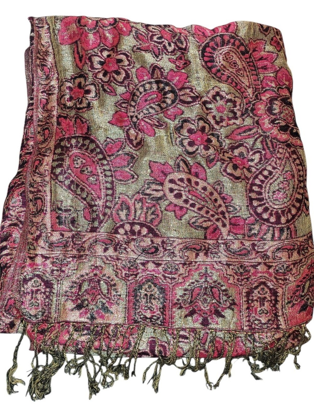 Exquisite Pashmina Cashmere & Silk Scarf Or Wrap With Gold Shimmer And Fringe